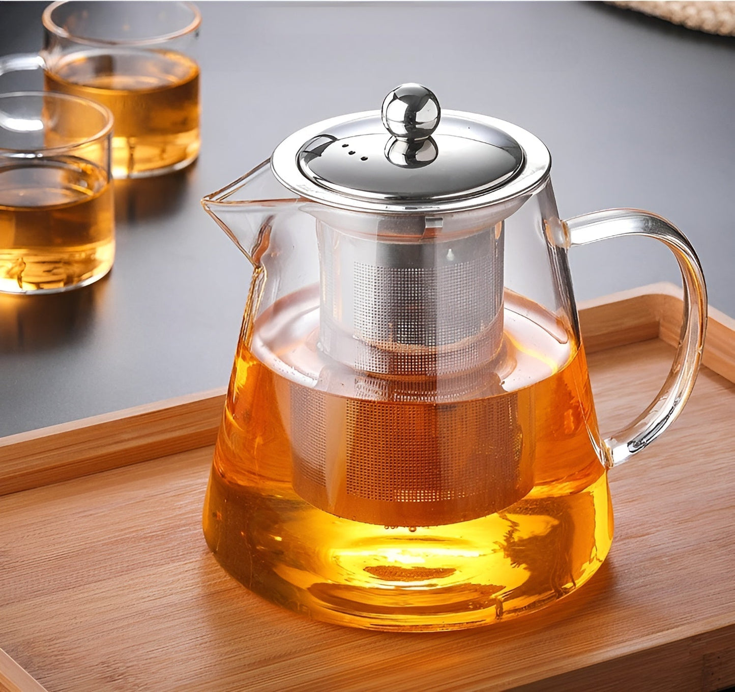 Norvo | Teekanne Claritéa | Borosilicate glass | Med rustfritt stålfilter og trelokk | Varmeresistent og oppvaskmaskin trygg