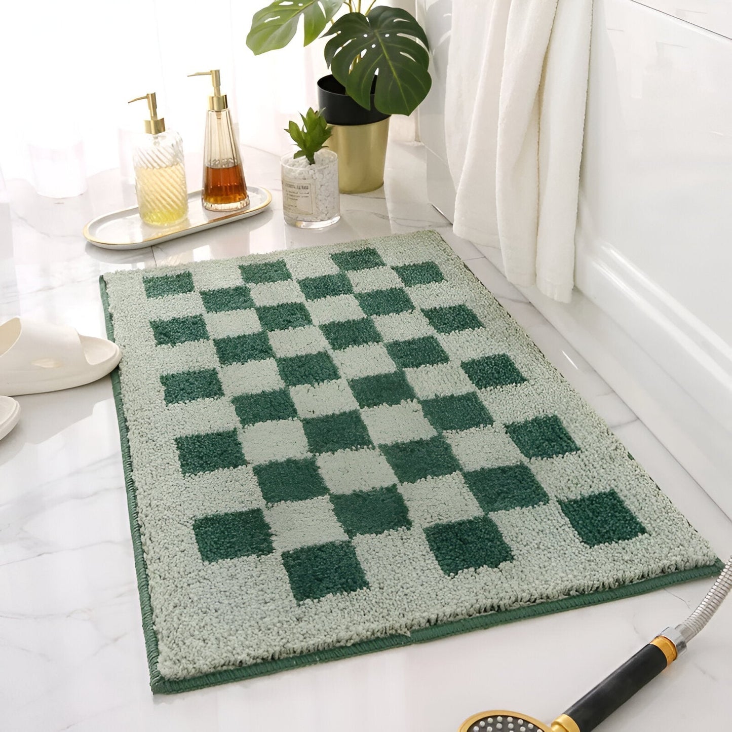 Norvo | Plush Checkered Microfiber Badmatte Svart og Hvit