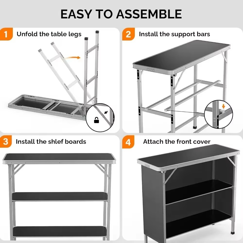 Norvo | Bærbart 3-nivå sammenleggbart barbord med svart skjørt for arrangementer og innendørs bruk