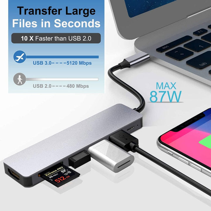 Norvo | Thunderbolt 3 USB-C Hub med HDMI, PD, SD/TF for MacBook Air M1 og iPad Pro