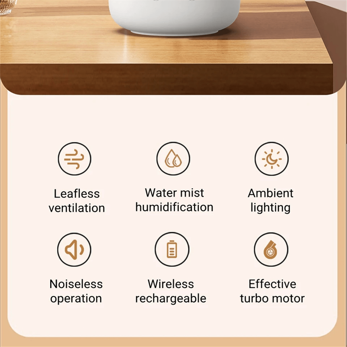 Norvo | Bærbar vifte uten blader med luftfukter og nattlys for forfriskende komfort