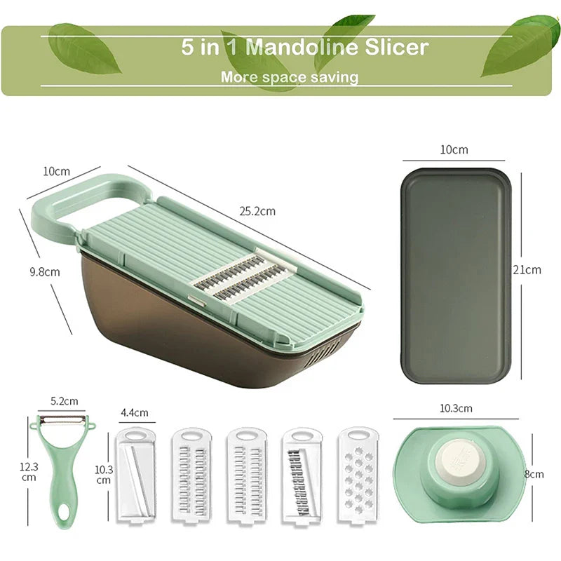 Norvo | SchnippelMeister Grønnsakskutter 5-i-1 | Multi Kutter med Innsamling Container | Rivjern, Skiver & Hakkere | BPA-fri & Oppvaskmaskin Sikker | 27×11×10 cm