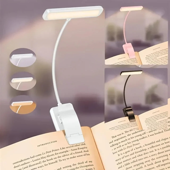 Norvo | Leselampe FlexiRead | USB oppladbar | 3 lysfarger & dimbar | Klem & fleksibel arm