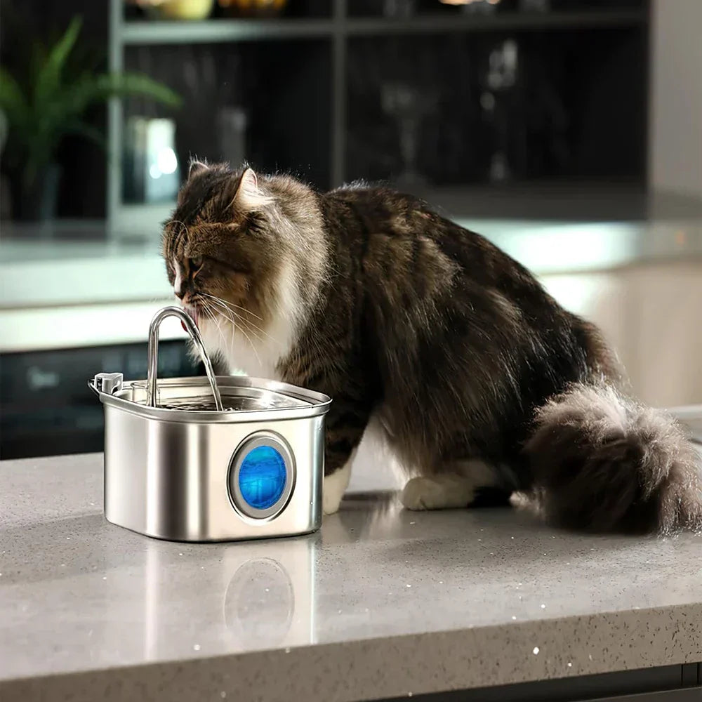 Norvo | Felindra Katte Drikkefontene Laget av Rustfritt Stål | Strømmende Vann for Bedre Hydrering | Stille & Hygienisk | 2,5 L Kapasitet