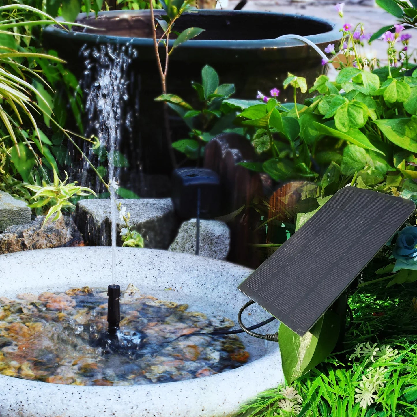 Norvo | Solfanger SOLAQUA | 6-i-1 Sett med 4 Dyser | Uten Strømtilkobling | For Dam & Hage