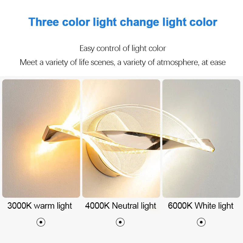 Norvo | LED Vegglampe NordGlow | Moderne Akryl & Metall Design | 3-Farge Lys | Kreativ Interiørbelysning for Stue & Soverom