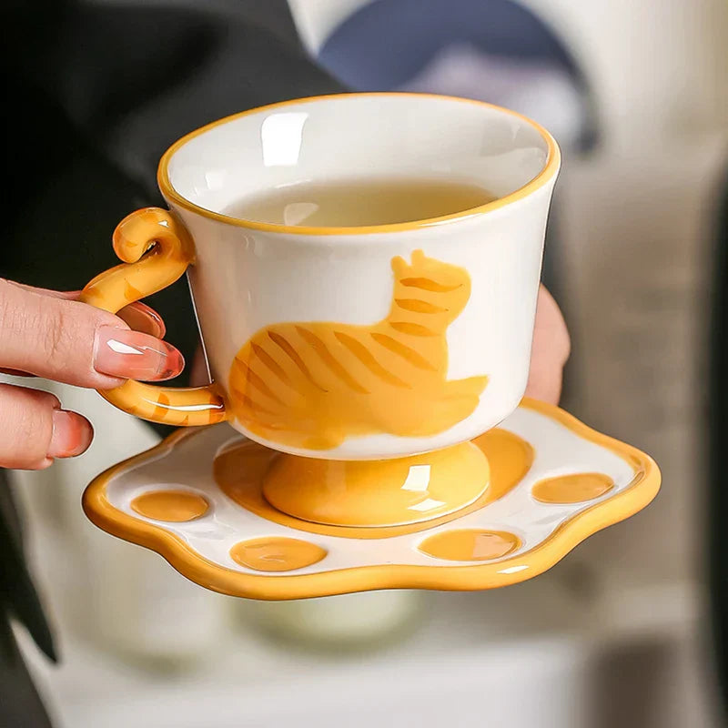 Norvo | Orange Cat Håndlaget Keramisk Kaffe- og Te-sett