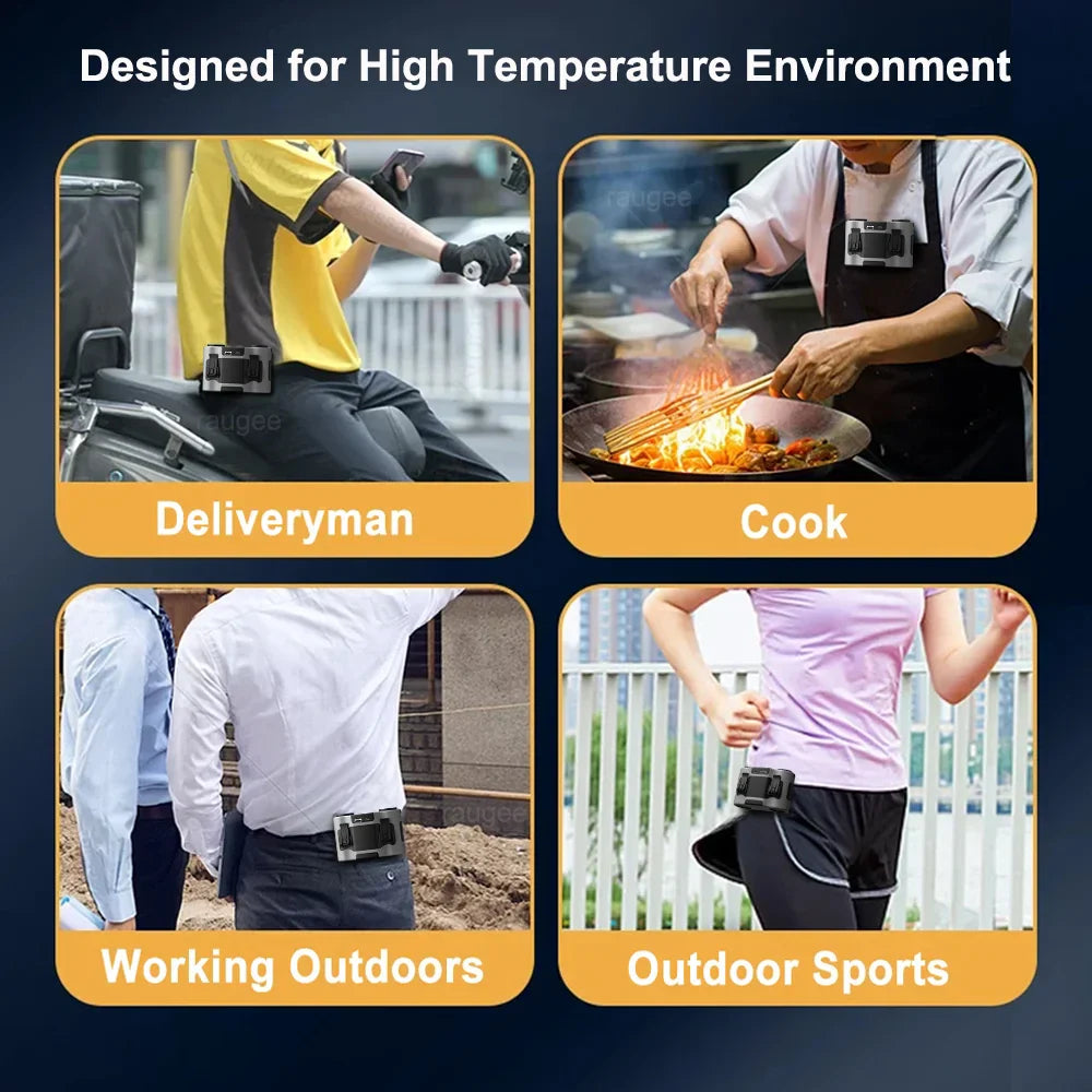 Norvo | Bærbar midje-klipsvifte med dual luftuttak & 20 000 mAh batteri – BreezeMate