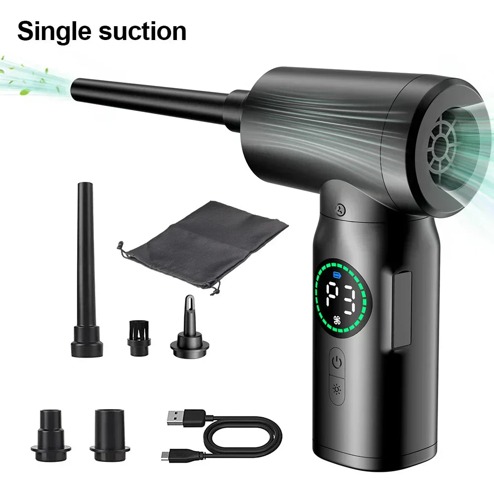 Norvo | 2-i-1 Bærbar Støvsuger & Blåser | 7500mAh Batteri, LED Lys & Allsidig for Hjem, Bil & Kontor Rengjøring