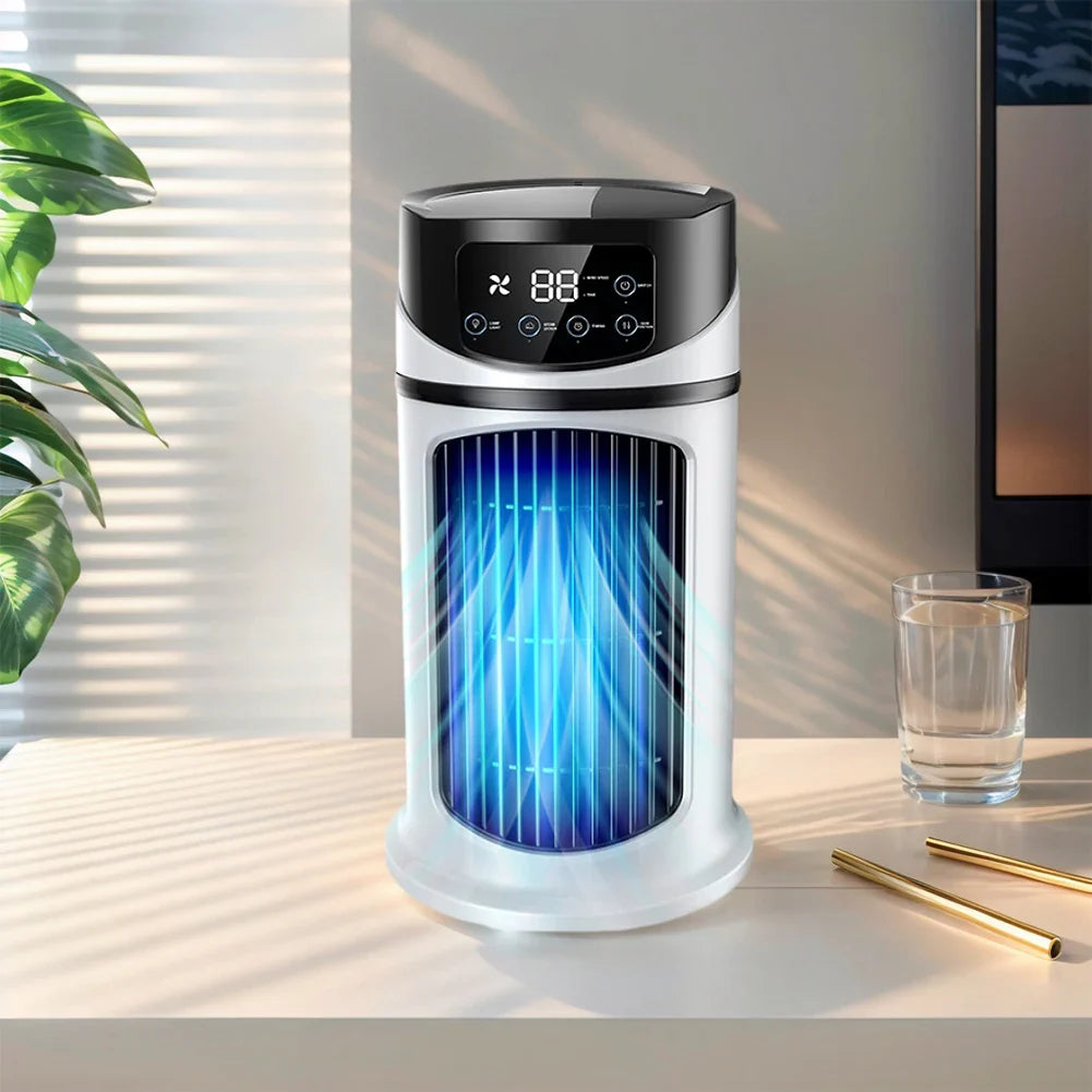 Norvo | Bærbar luftkjølervifte med luftfukter og støvfilter – USB-drevet mini AC for hjemmet og kontoret