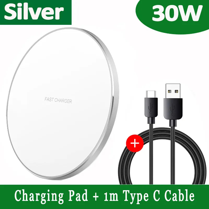 Norvo | 30W Rask Trådløs Ladeplate | Premium USB C Ladekabel MagSafe Lader for Apple iPhone, Samsung & Android - Rask Trådløs Ladeplate