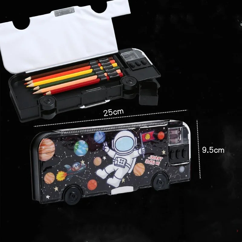 Norvo | Cartoon Buss Multifunksjonell Barne Skrivesaker Blyantboks