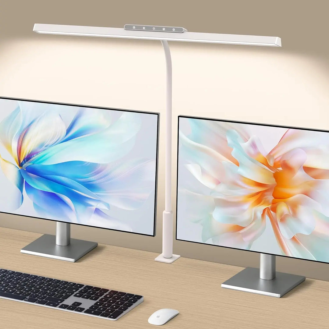 Norvo | Lumavue LED Skrivebordlampe med Klemme | Ekstra Bred Belysning | Trinnløs Dimming & Justerbar Fargetemperatur | For Hjemmekontor & Skjermarbeidsplass