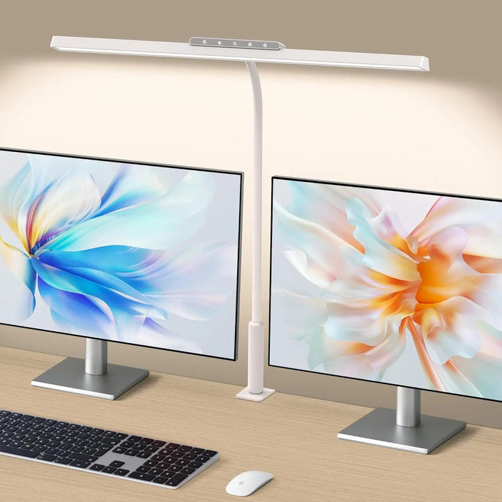 Norvo | Lumavue LED Skrivebordlampe med Klemme | Ekstra Bred Belysning | Trinnløs Dimming & Justerbar Fargetemperatur | For Hjemmekontor & Skjermarbeidsplass
