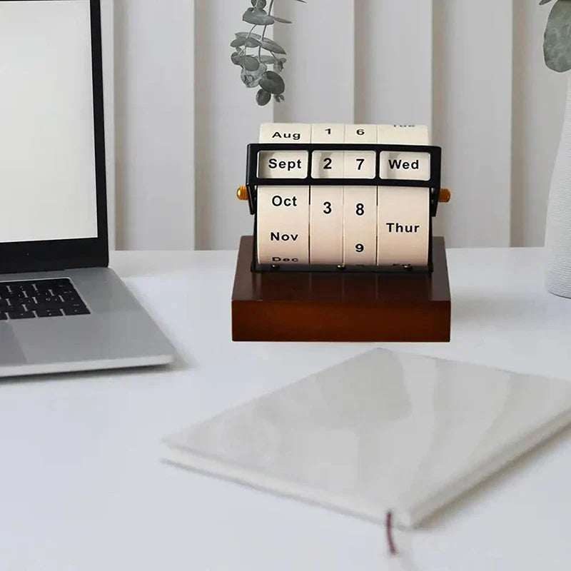 Norvo | Mid-Century Rotating Wooden Perpetual Desk Calendar