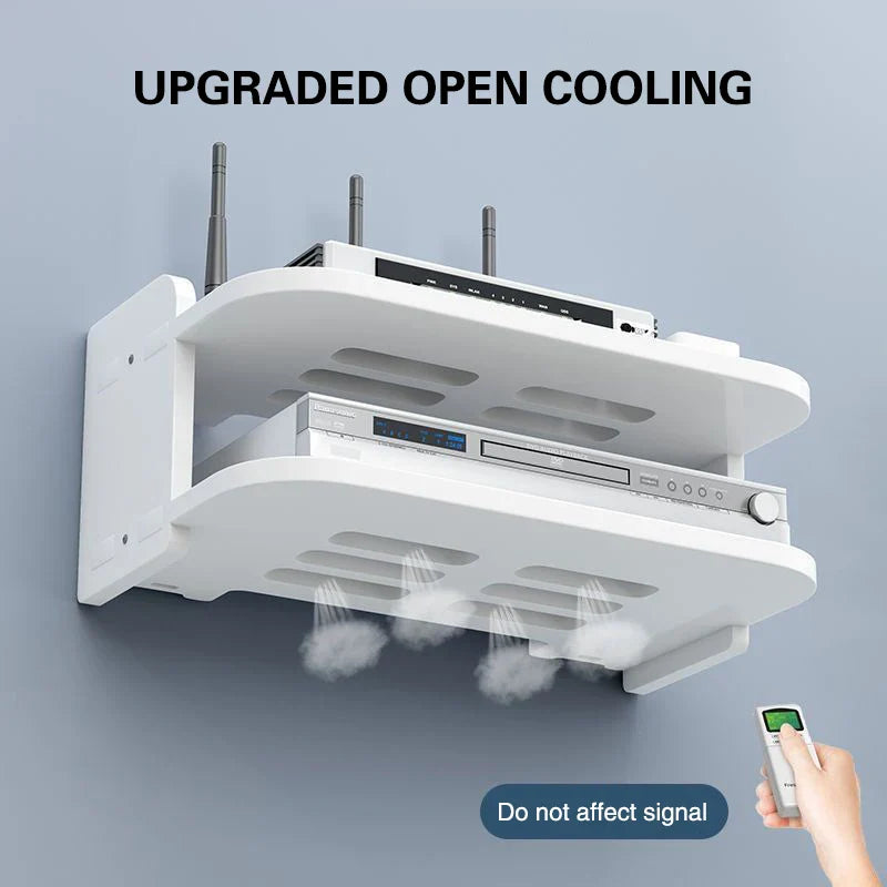 Norvo | SkyConnect Home | WLAN Ruter Vegghylle | Skjult Kabel Organizer & Stikkontakt Holder | Flytende Hylle for TV Boks & Mer | Hvit | 40×12×8 cm