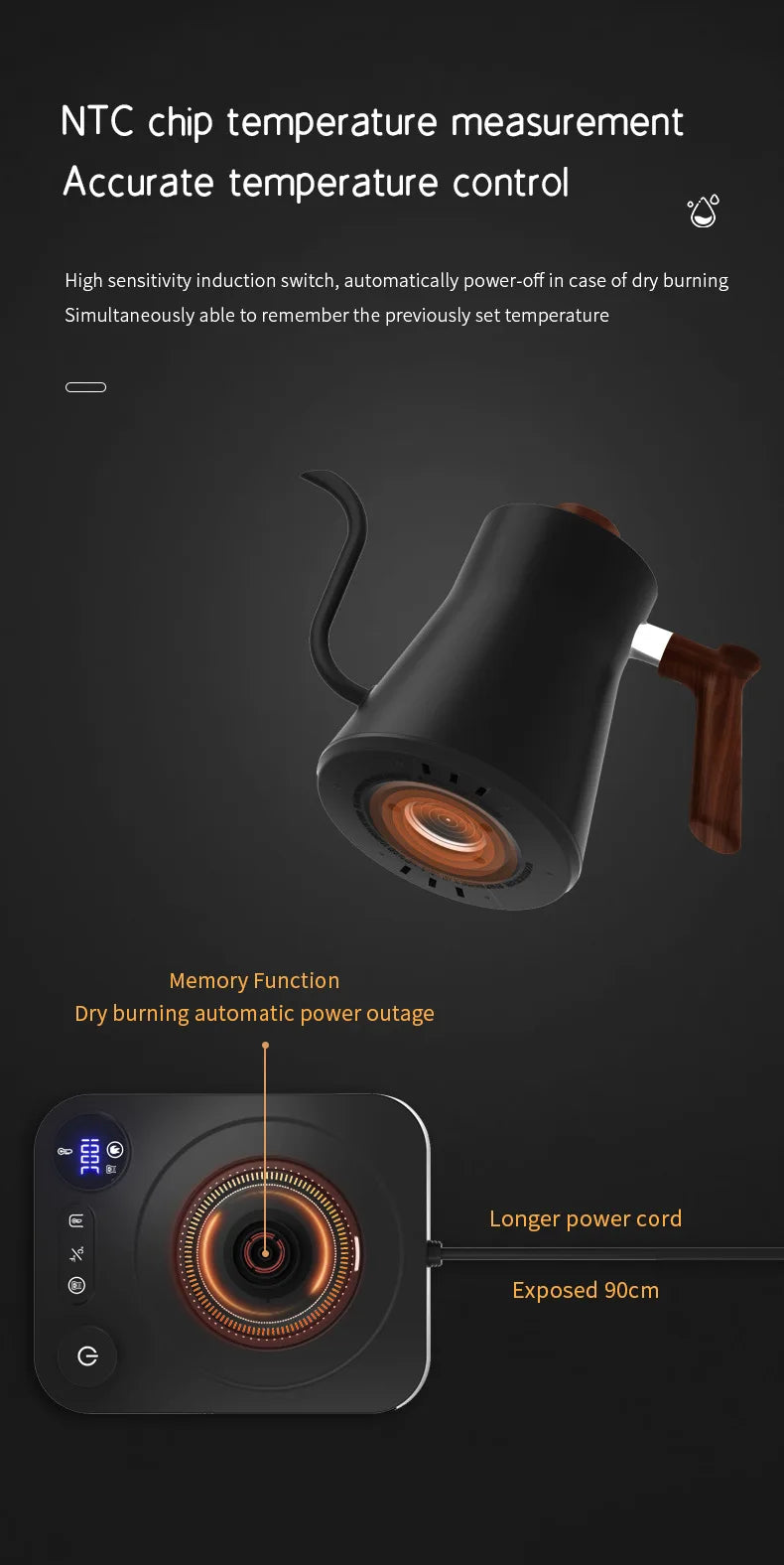 Norvo | 1200W Intelligent Elektrisk Vannkoker - Goose Neck Hånd Brygget Kaffe-kanne for Melkepulver & Presis Brygging