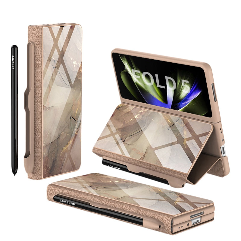 Norvo | Støtbestandig Rustningssak Glassdeksler Stativ Sett Inn Kort Lærsak for Samsung Galaxy Z Fold 5/4