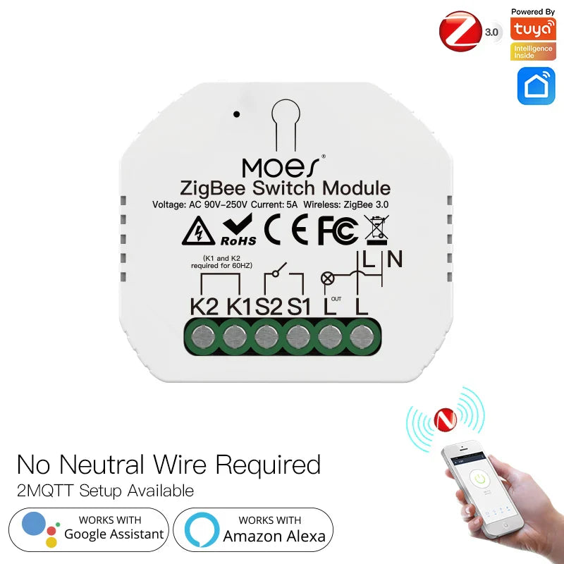 Tuya ZigBee Smart Light Relay Switch Module - WiFi Kontroll via SmartLife Google Alexa Apper
