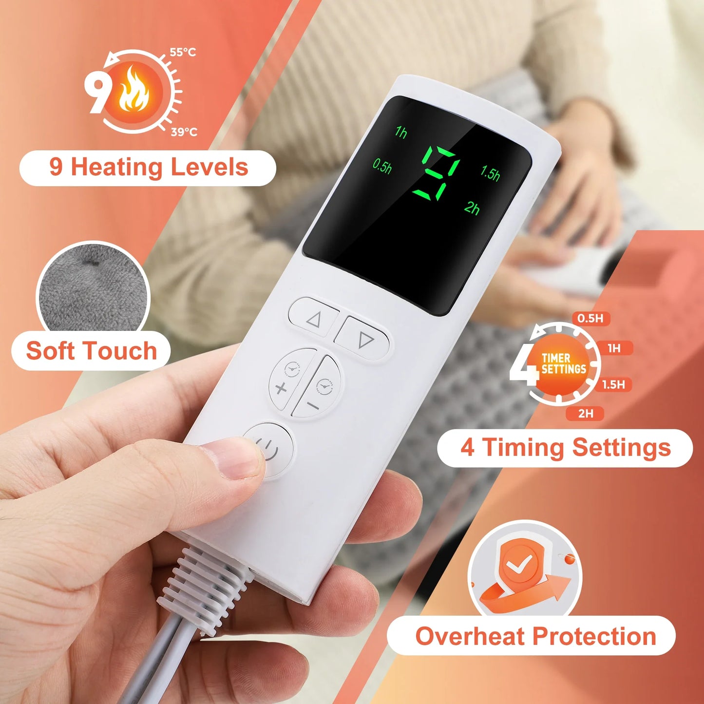 Norvo | ThermaEase Elektrisk Varmepute | Multifunksjonell Varmebelte for Rygg og Midje | 9 Temperaturnivåer og 4 Tidtakingsvalg