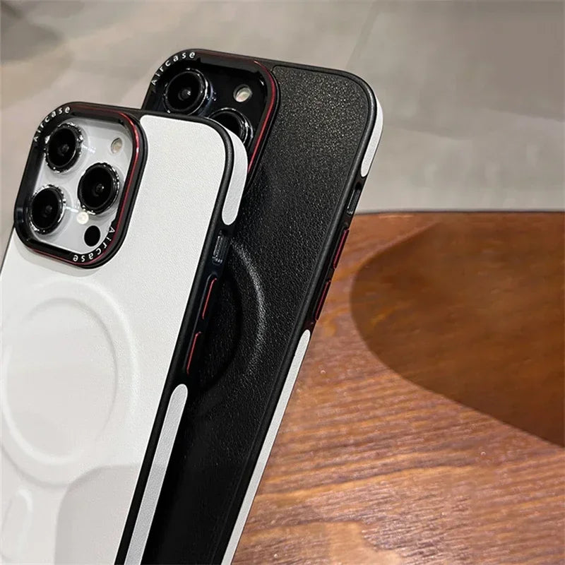 Luksus Executive MagSafe Lær Design Etui for iPhone 16 12 13 14 15 Pro Max Trådløs Lading Støtsikker Deksel