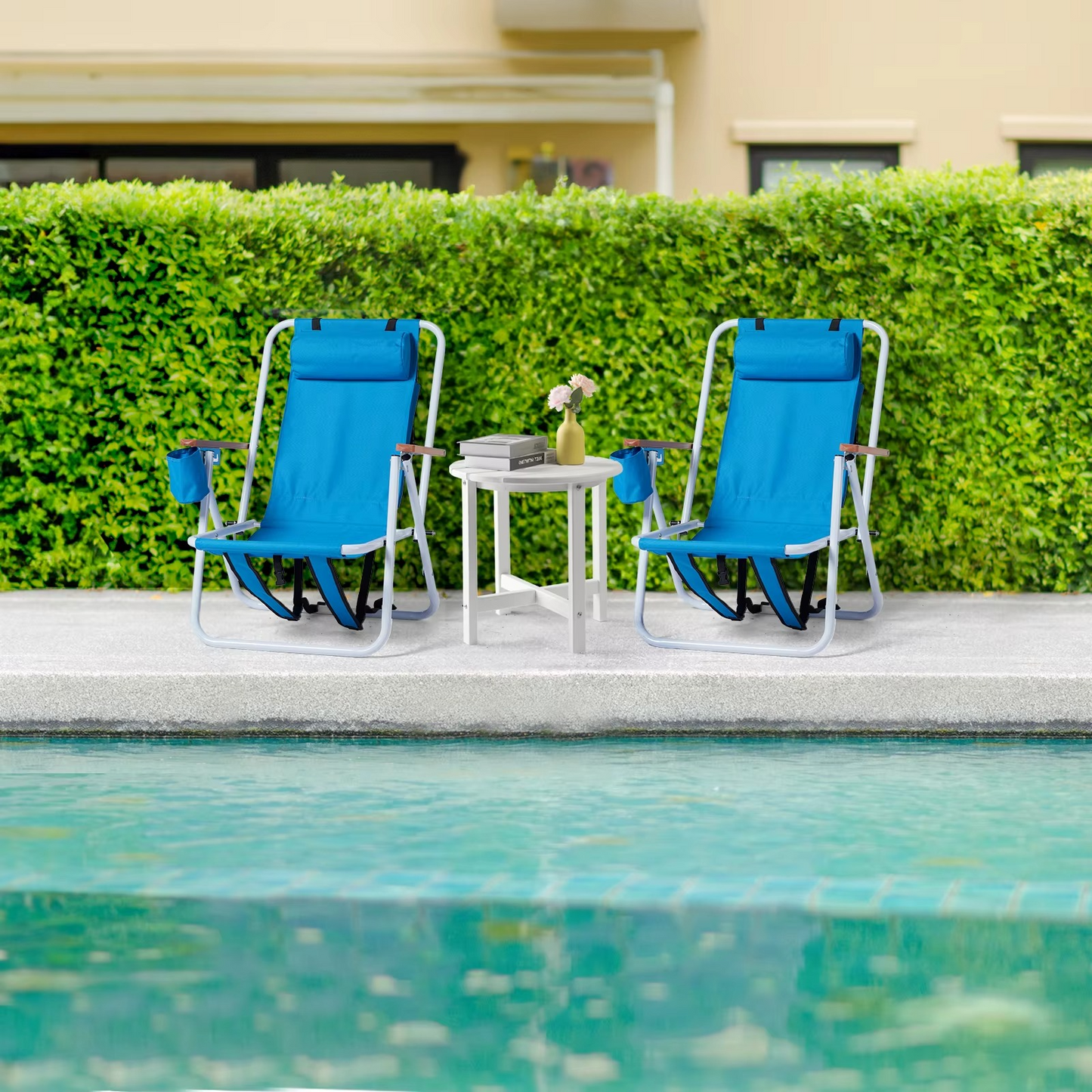Norvo | 2-Pack Sammenleggbare Høystyrke Strandstoler med Justerbart Hodefter – Blå