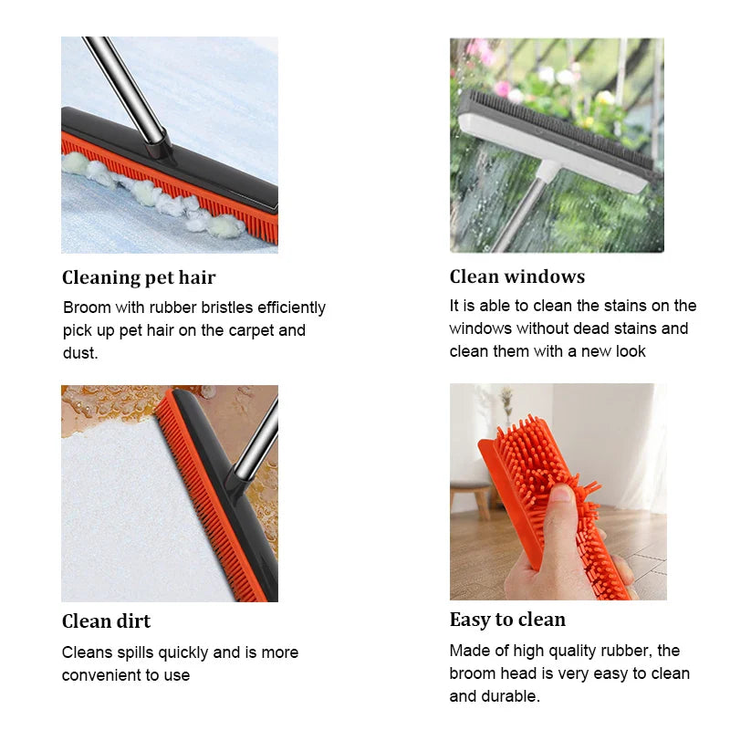 Norvo | Gummikoster Hårfrie SweepPro | Justerbar Silikonkost for Dyrehår, Teppet & Vinduer | For Innendørs & Utendørs