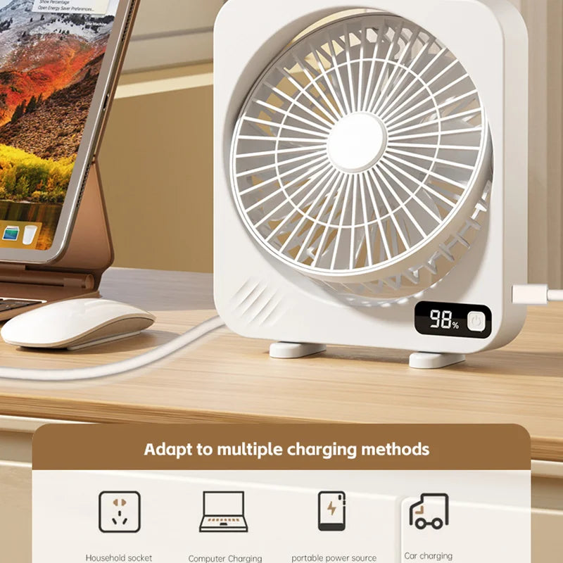 Norvo | AeroLino USB Skrivbordsvifte | 5-Nivå Digital Skjerm | Bærbar & Stille | For Kontor, Skole & Hjem