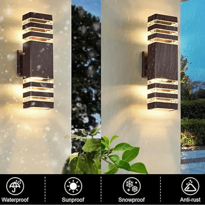 Norvo | LumiBloc LED Utendørs Vegglampe – Moderne IP65 Opp & Ned Design med E27 Sokkel