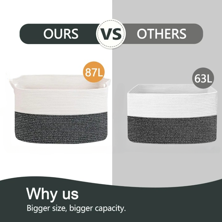 Frendorf | Ekstra stor vevd bomullrope leke- og teppeoppbevaringskurv – Marlow