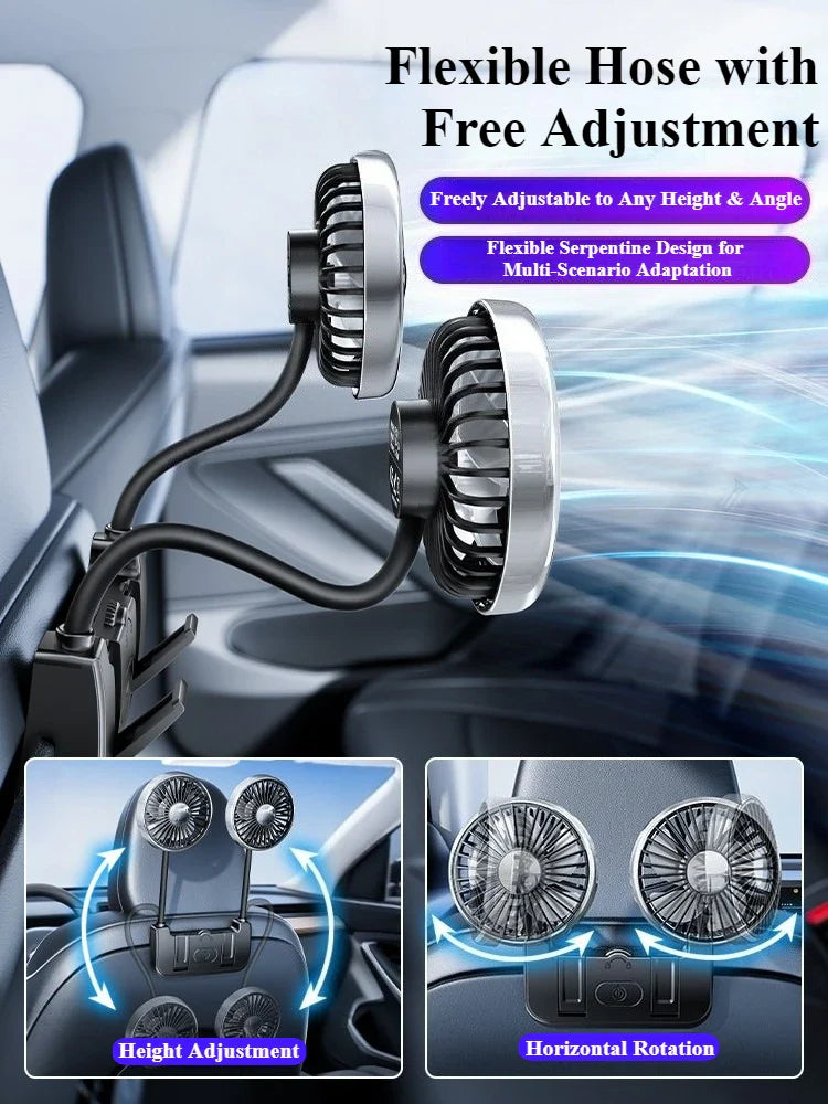 Norvo | Dual-Head Baksete Vifte – Eary – (USB-C Oppladbar)