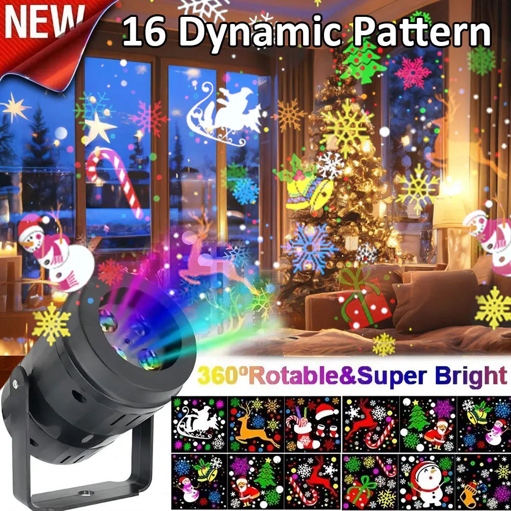 Norvo | LED Jule Projektor SnowMotion | 16 Roterende Mønstre | Innendørs & Utendørs | Julebelysning for Hjem, Hage & Fest