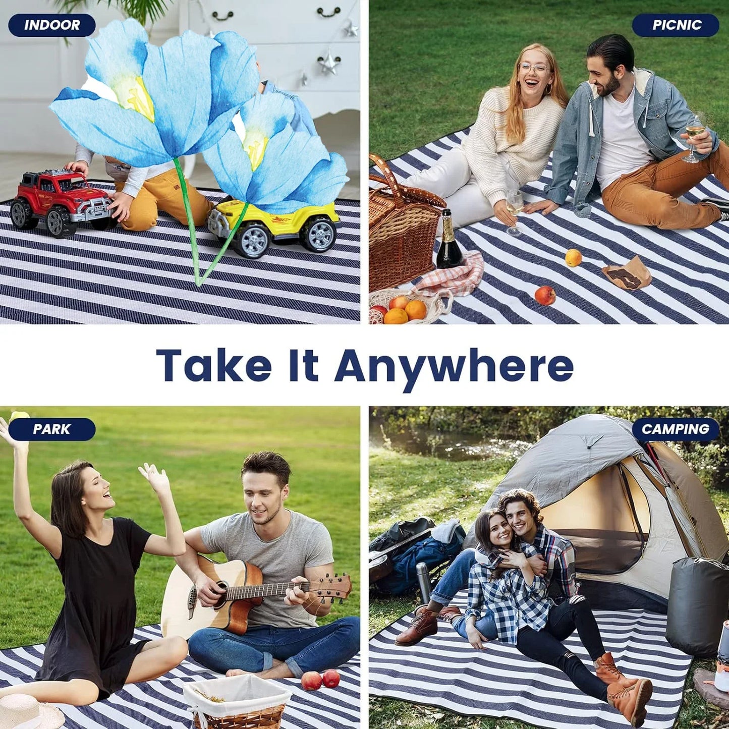 Norvo | Vivantura Piknikteppe Ekstra Stort | Vanntett & Sandresistent | Sammenleggbar for 8 Personer | Ideell for Strand & Park