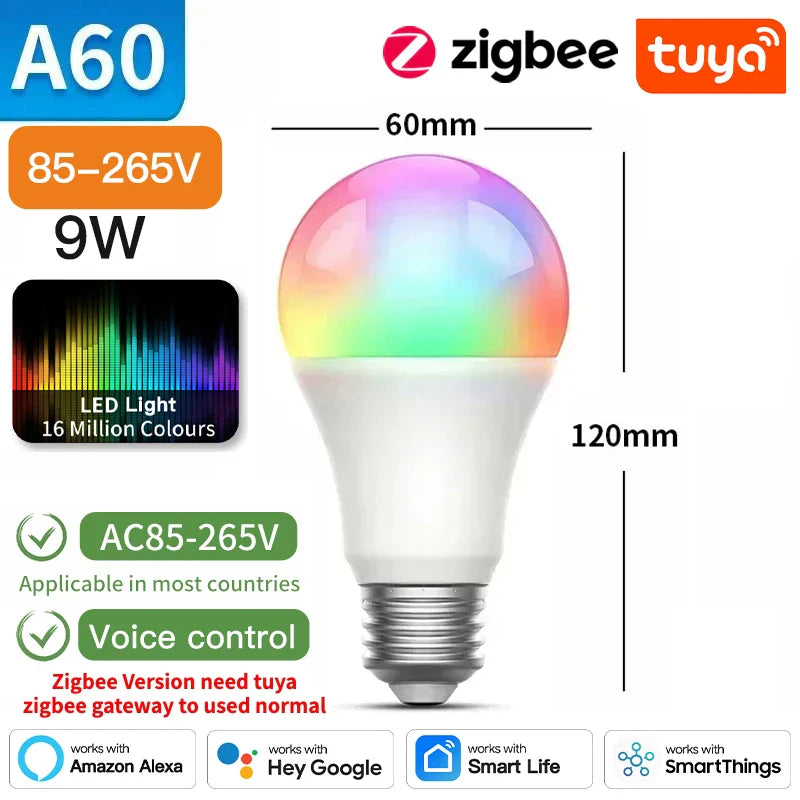 Tuya Zigbee Smarte LED Pærer E27 - WiFi Lys kontrollert via SmartLife Google Alexa Apper