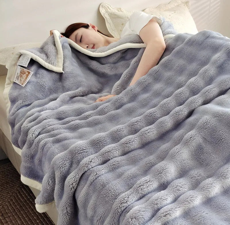 Norvo | Veloura Koselig Pledd | Koselig Pledd Flanell | Kanin Pels Utseende | Myk & Hudvennlig | For Sofa, Seng & Reise