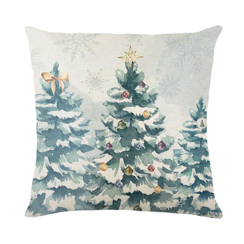 Juleputevarsler 45x45 cm – Vinter dekorative putetrekk til sofa og stue, høy kvalitet bomull, juledesign med snødekt landskap
