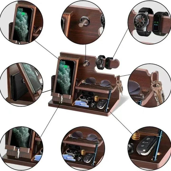 Norvo | Tre Nattbord Telefon Dockingstasjon – Multifunksjonelt Regal for Lommebok, Klokke og Oppbevaring, Ideell for Valentinsdagen