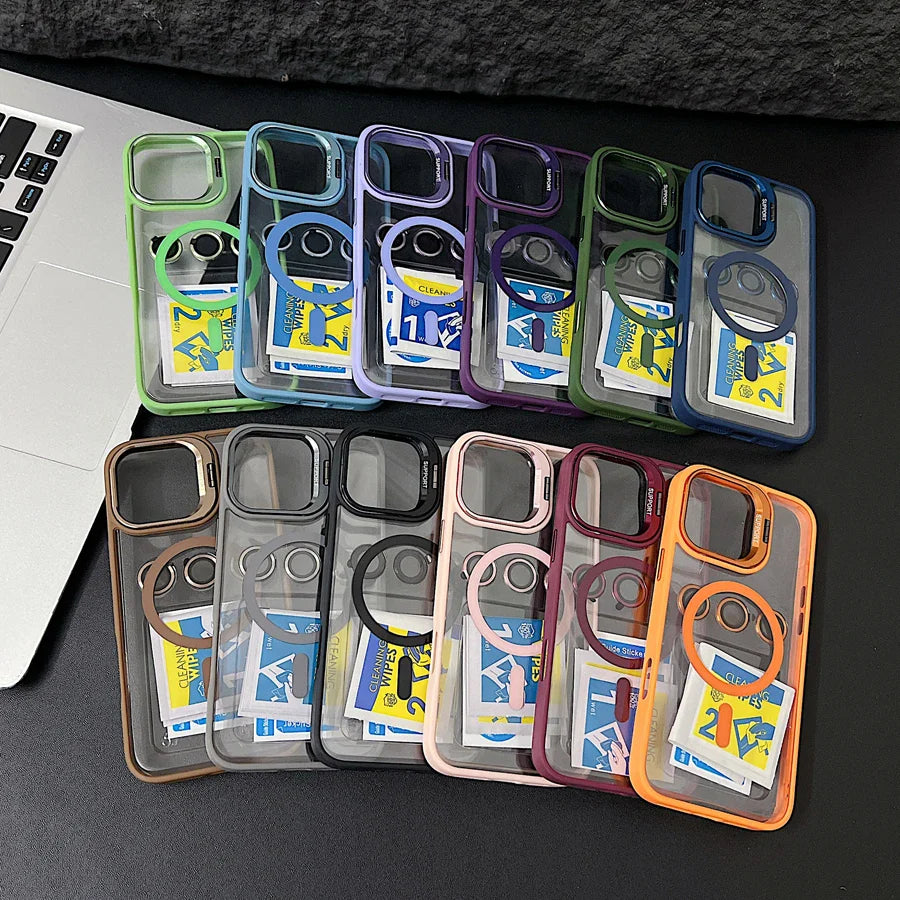 Norvo | Magnetisk Sjokkbestandig Magsafe Mobildeksel Stativ Glass Linsebeskytter Deksel