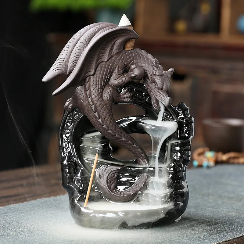 Norvo | Dracarys Keramisk Røkelsesholder | Backflow Design med Drage | Vintage Dekor | For Meditasjon & Aromaterapi