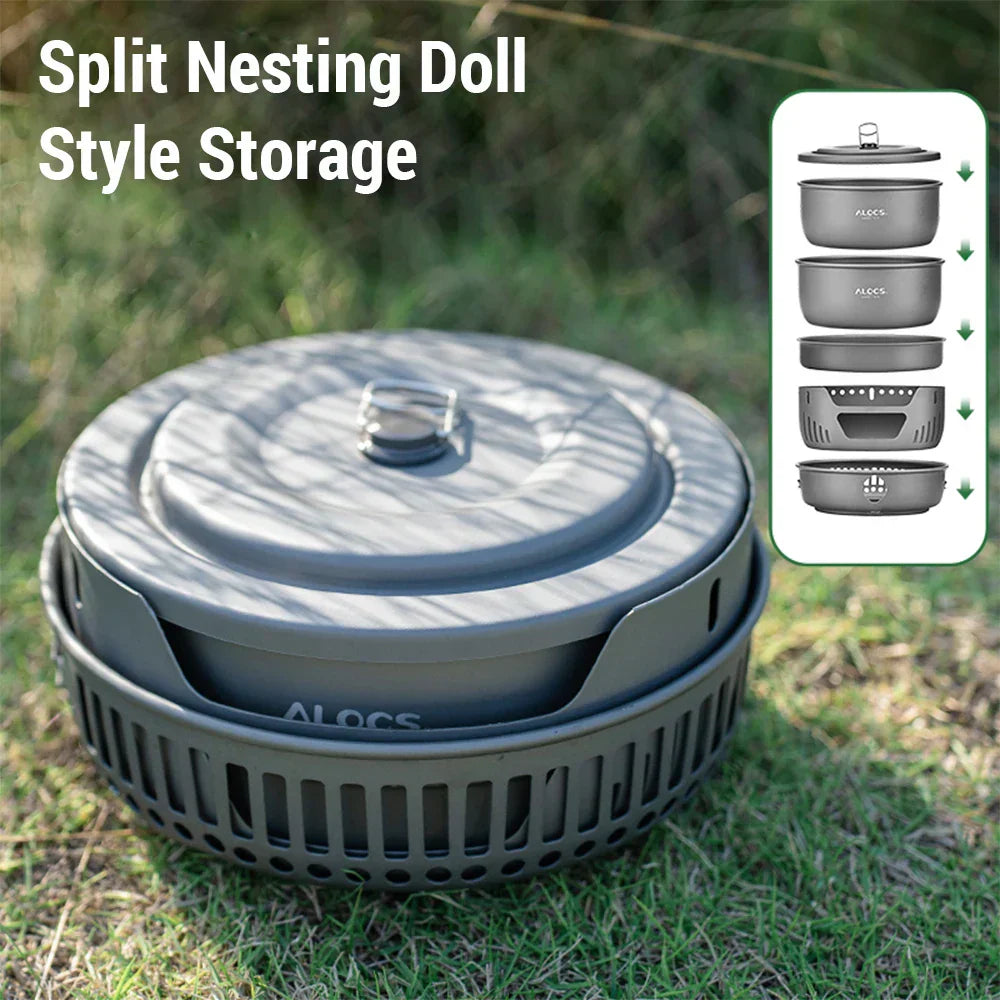 Norvo | Bærbart utendørs kokekarsett – Lettvekt campingkokkeutstyr med vindskjerm