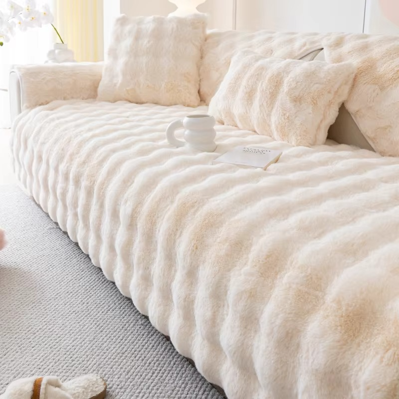 Norvo | Plysj bobletekstuert kunstpels sofa trekk - Antiskli putetrekk for stue