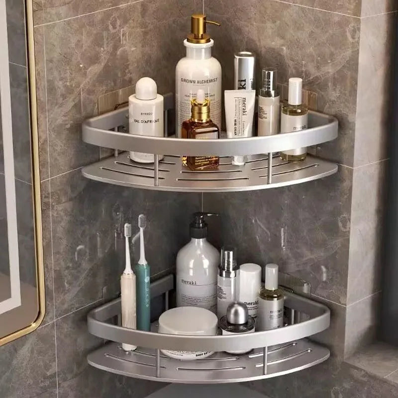 Norvo | AquaSpace Pro | Hjørnedusjhyller uten boring | Aluminium | Rustfritt og belastningsdyktig | Badehylle i svart, hvit, sølv eller svart-gull