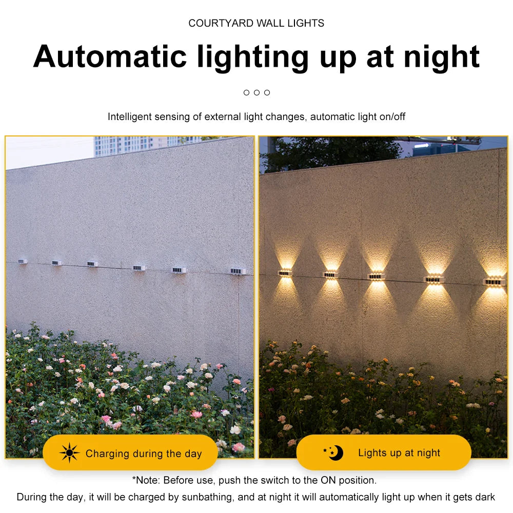 Norvo | Solcellevegglamper Solavine | Varm hvit lys | IP44 værbestandig | For gjerde, terrasse og hage | 8 timers lysvarighet