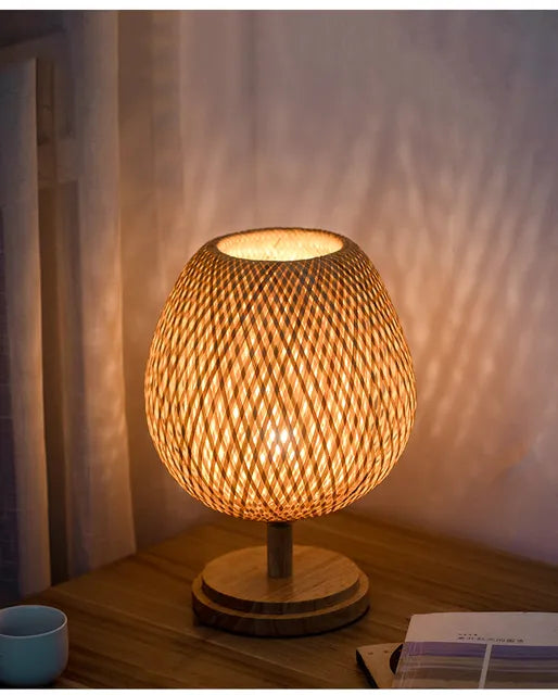 Norvo | Rattan lampe - Trinnløs dimbar kurvlampe for soveroms- og stuedekorasjon