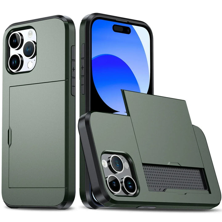 Norvo | LuxShield iPhone-deksel med kortlomme | Slank design | Kortoppbevaring | Beskyttelse og stil