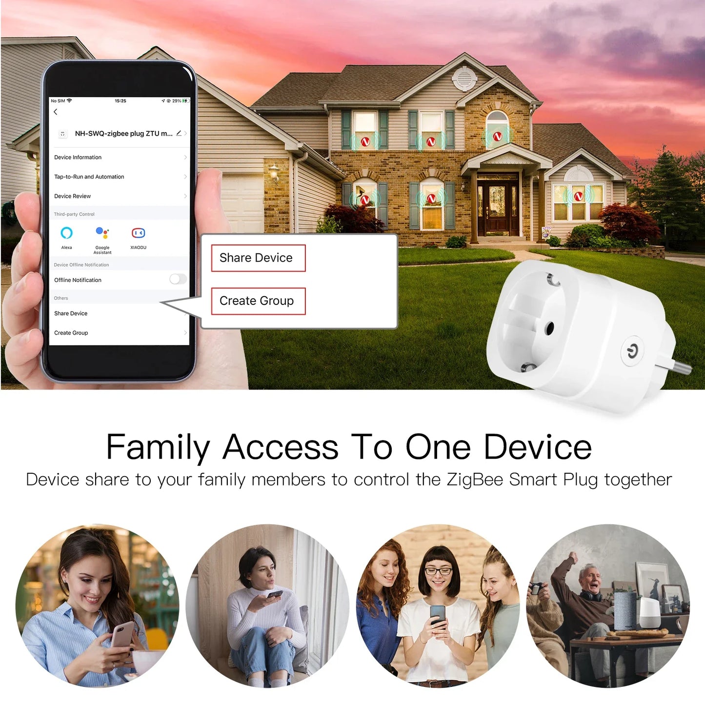 Tuya Zigbee Smart Strømkontakt 16A med Timer & Energimonitor - WiFi Plugg Kontroll via SmartLife Google Alexa Apper