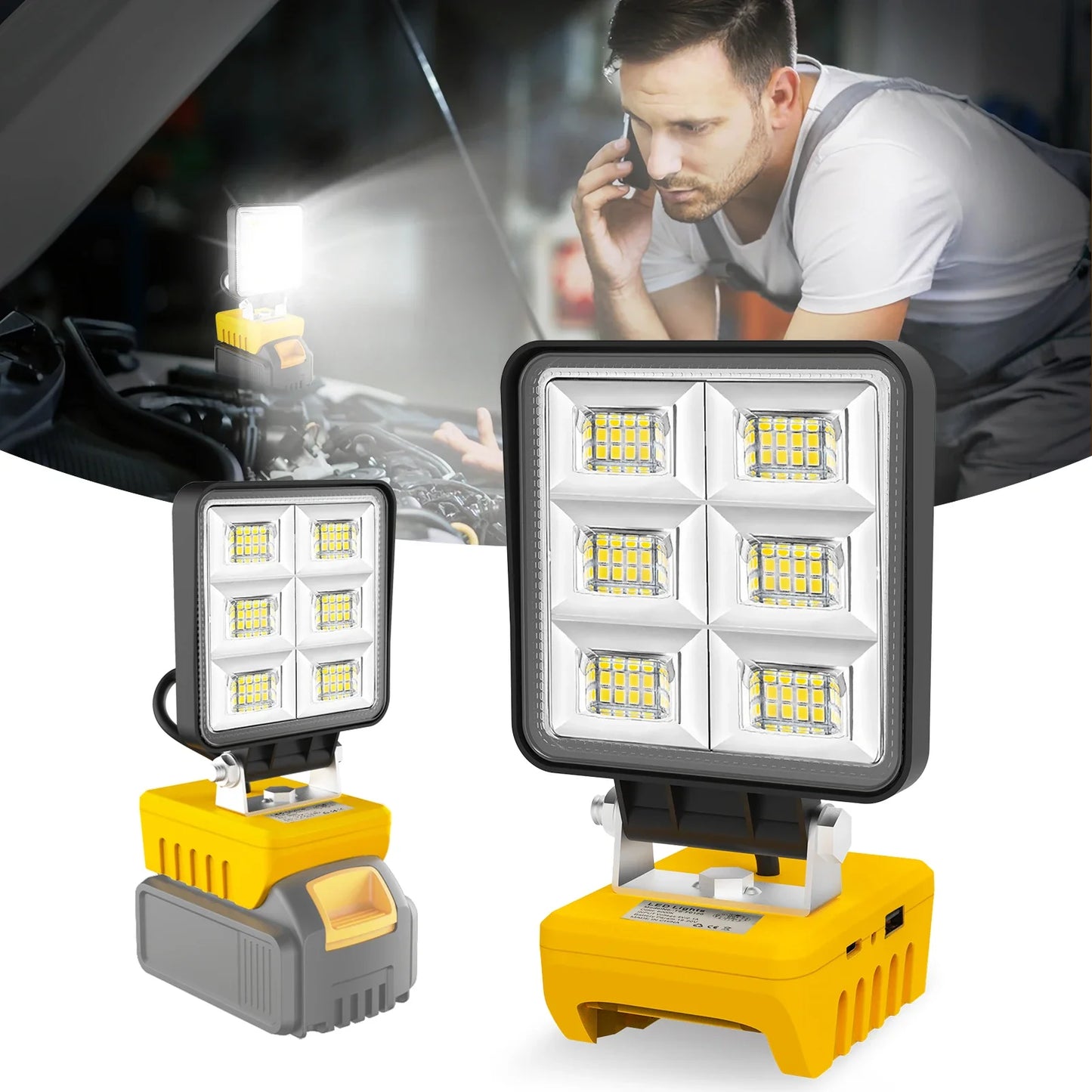 Norvo | PowerLuma 48 LED Arbeidslys | 48W Batterikonstruksjonsspotlight | 5200 Lumen | USB-C Laderport | For DeWalt Batterier (uten batteri)