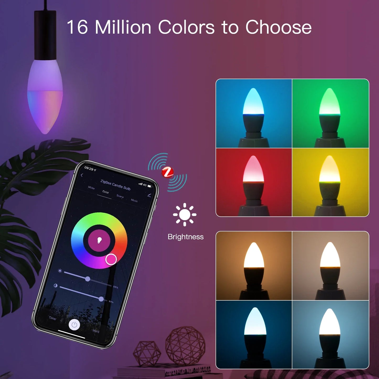 Tuya Zigbee LED Lyspære E14 - WiFi RGB Stearinlys Lampe Kontroll via SmartLife Google Alexa Apper