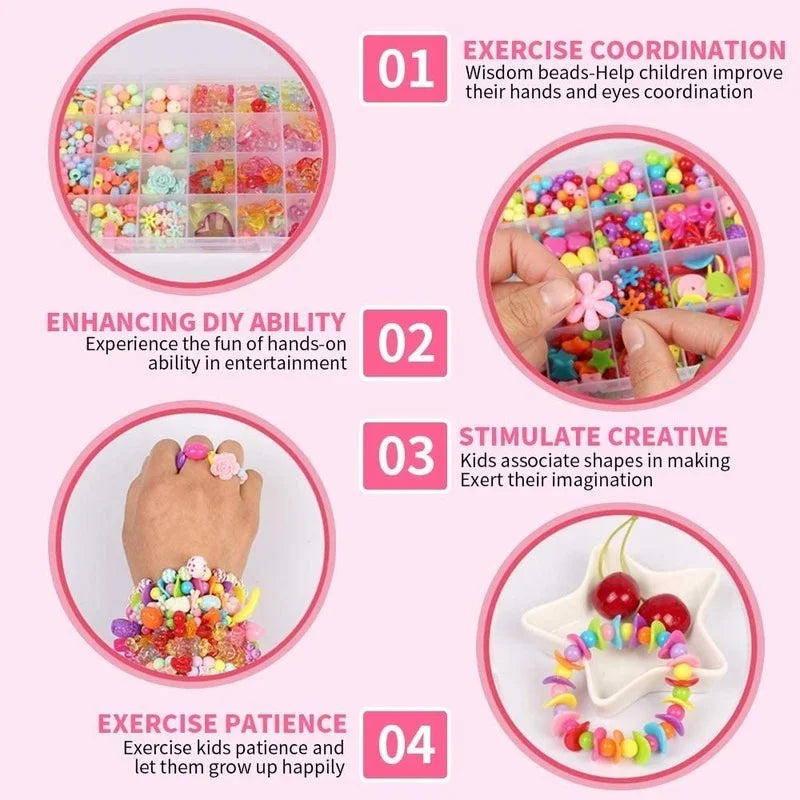 DIY Perle Håndverk Smykke Lage Sett for Jenter - Kreativ Perle Sett for Armbånd, Ringer og Halskjeder