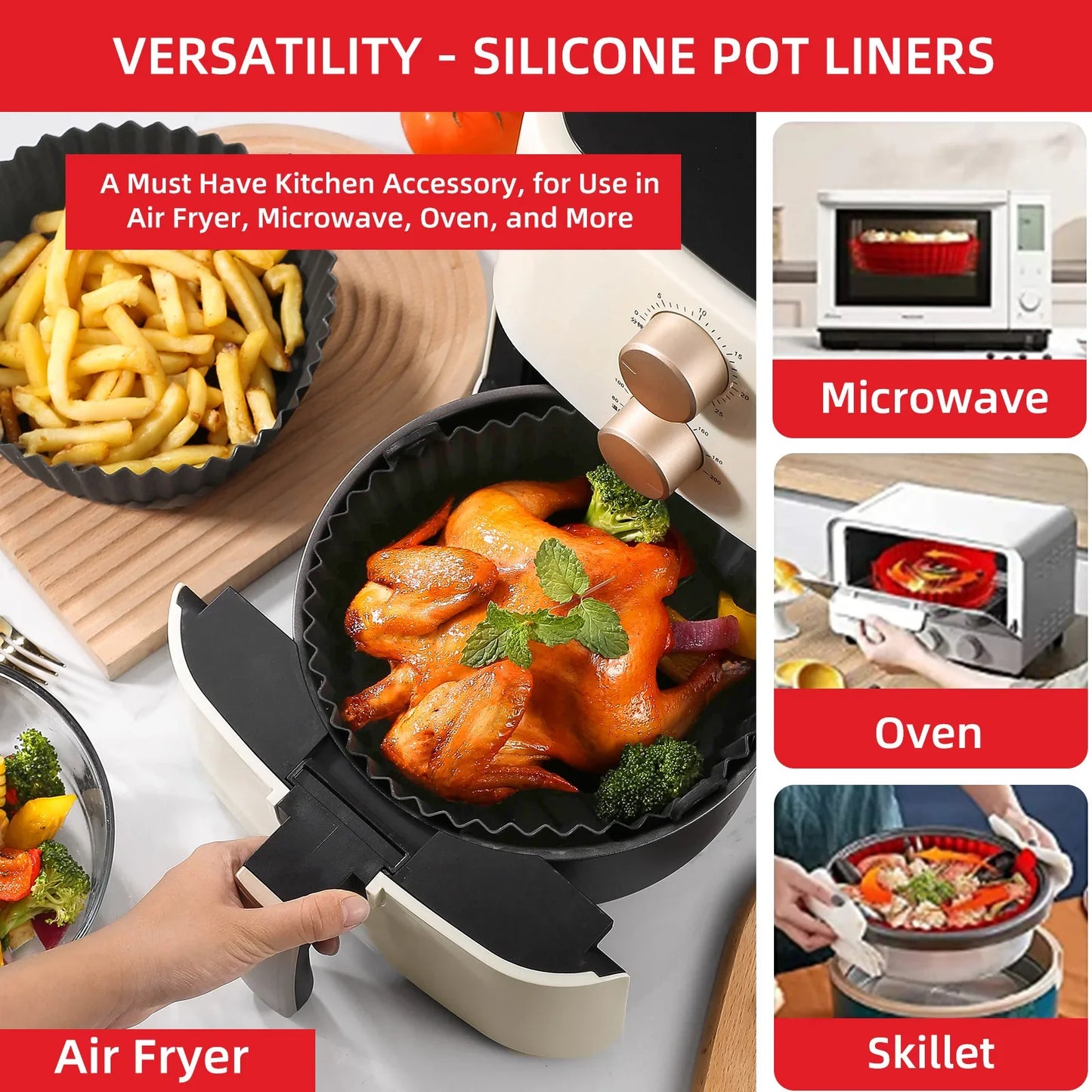 Norvo | Gjenbrukbare Air Fryer Silikonmatter: Matvaresikkert, non-stick silikonpotte for Air Fryer kurv - Enkelt rengjøringsutstyr
